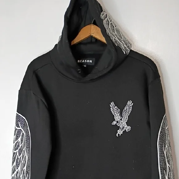 Reason Black Hoodie with Eagle and Wing Design - Picture 4 of 12